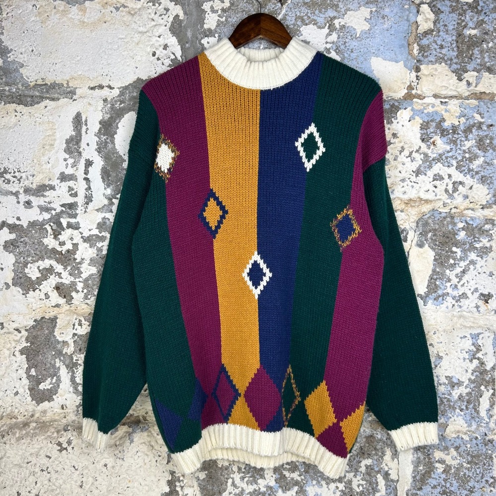 Vintage Gina Peters Sport Sweater Multi Color Acrylic Mock Neck Large